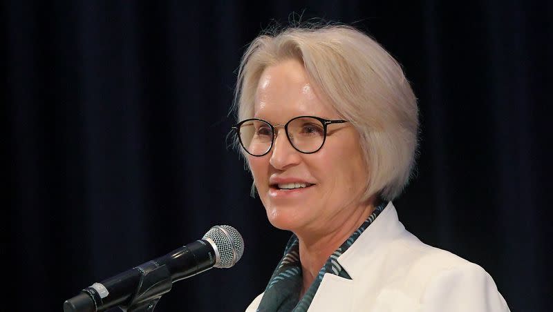 Elizabeth R. Cantwell speaks during a Utah Board of Higher Education meeting after being introduced as the new president of Utah State University on Friday in Logan.