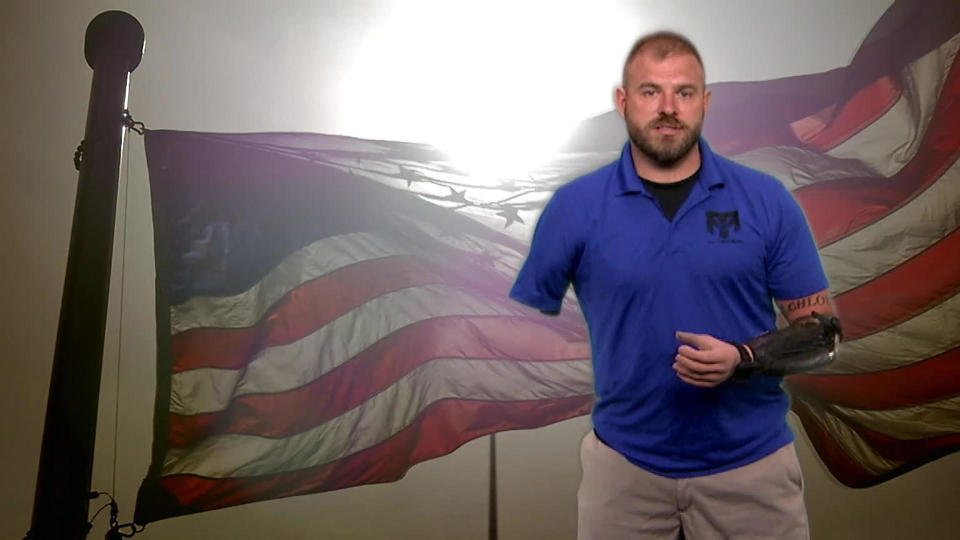 Retired Staff Sgt. Travis Mills, who was severely injured by an IED during his third tour in Afghanistan. / Credit: CBS News