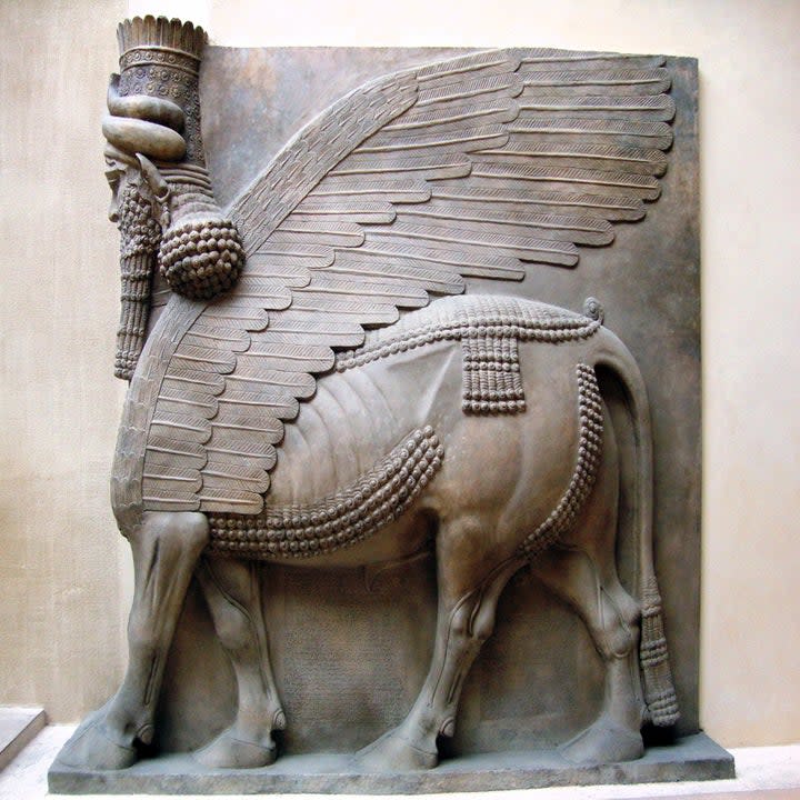 Instead of the natural four, a lamassu actually has five legs; this is so that it can be viewed from the front as well as the side and still look like it has four legs.Also, I want to note how mind-blowingly old these are (and Assyria is): the statue on the left dates from 722–705 B.C., and the one on the right from the reign of Ashurnasirpal II, who was king from 884–859 B.C. And Ashurnasirpal II was a Neo-Assyrian king, meaning he was very modern; only 9th century B.C.. Pshh, young! Assyrian history dates as far back as a little before 2,000 B.C., so, the 21st century...B.C. That's old.