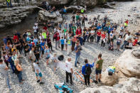 Environmental activists protest in the dried out riverbed of Cijevna River in Dinosa village, near Tuzi, Montenegro October 20, 2018. REUTERS/Stevo Vasiljevic