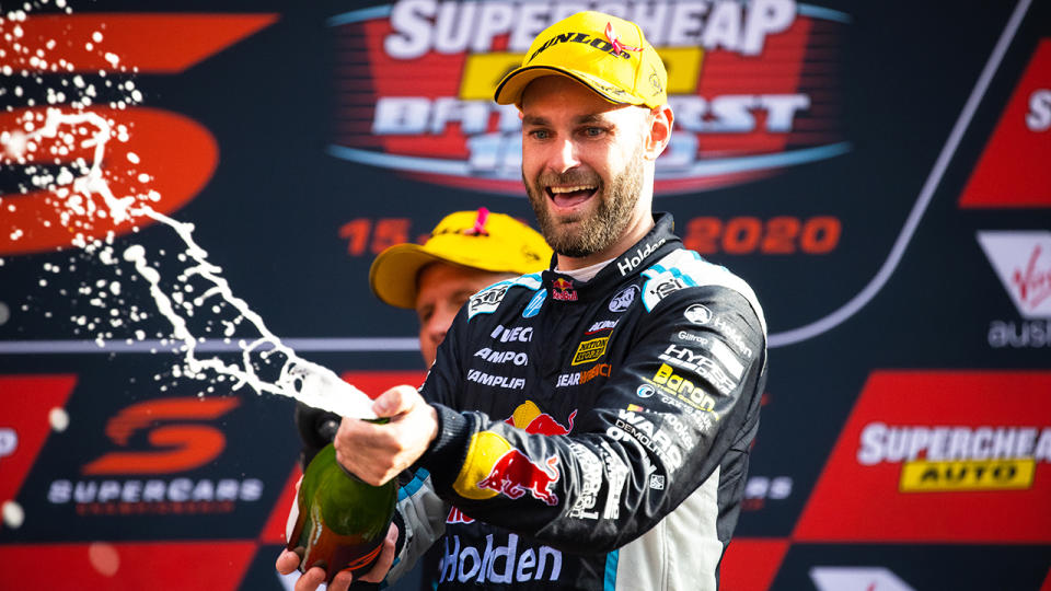 Shane van Gisbergen, pictured here on the podium after winning the Bathurst 1000.