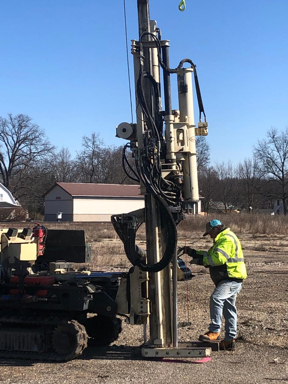 Ricky Tosatto, a driller for GPD Geotechnical Services, uses a Geoprobe drilling rig to take soil samples on the former Royal China property in Sebring on Monday, March 20, 2023.