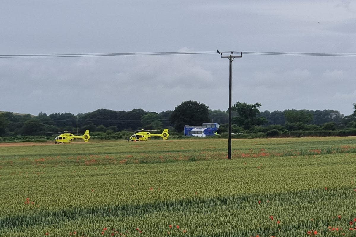 Air ambulances on the scene near Rufforth today <i>(Image: Jon Noble)</i>