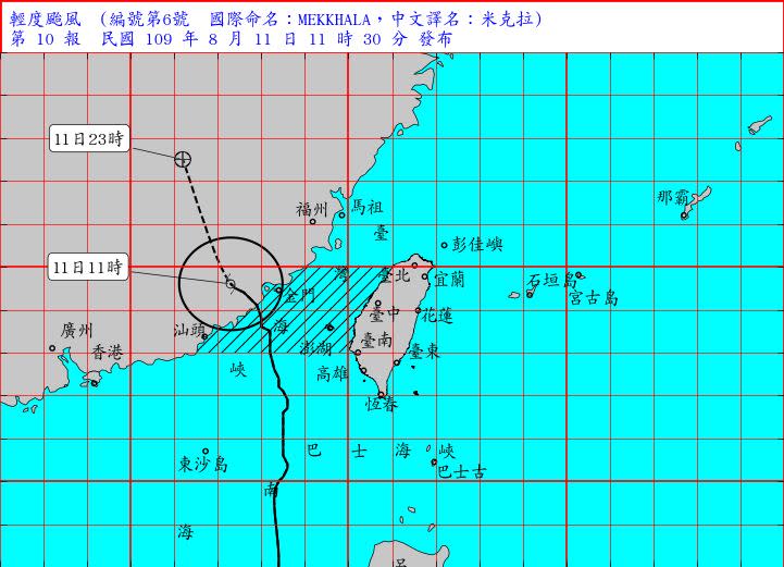 輕颱米克拉最新路徑圖。（圖／翻攝自氣象局網站）