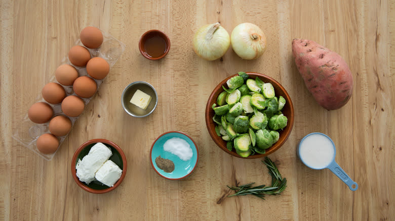 breakfast casserole ingredients on table