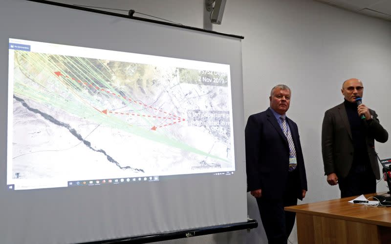 Ukraine International Airlines President Yevhenii Dykhne speaks at a news briefing about the crash of the Boeing 737-800 plane at the Boryspil International Airport