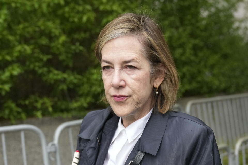 Lisa Birnbach arrives to federal court to testify as part of a lawsuit against former President Donald Trump in New York, Tuesday, May 2, 2023. E. Jean Carroll, a former magazine columnist on Monday wrapped up three days of testimony in the trial stemming from her lawsuit against Trump. (AP Photo/Seth Wenig)