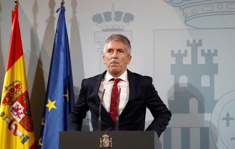 Spain's acting Interior Minister Fernando Grande-Marlaska speaks at a news conference after holding meeting with police commanders in charge of the police operation in Catalonia, in Barcelona