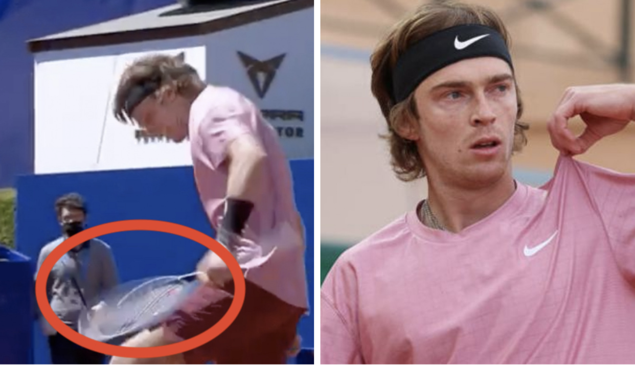 Andrey Rublev se golpeó con su propia raqueta hasta sangrar.