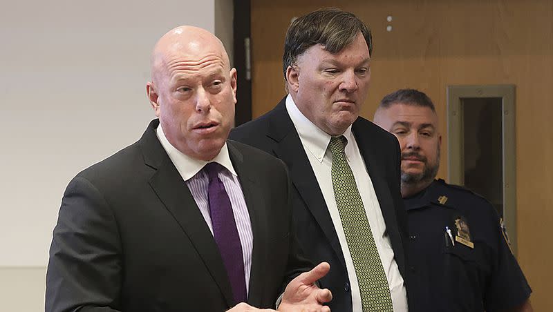 Rex Heuermann, right, appears in Suffolk County Supreme Court with attorney Michael Brown on Nov. 15, 2023, in Riverhead, N.Y.