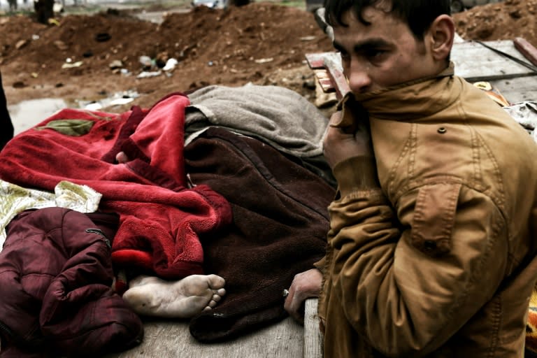 A man mourns relatives allegedly killed in a west Mosul air strike targeting IS jihadists