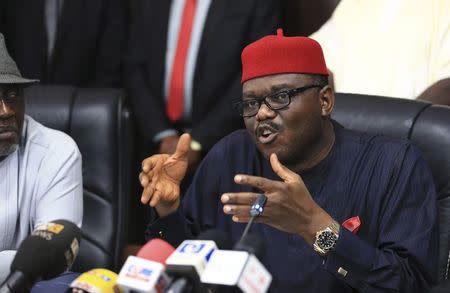 Nigeria's Minister of Health Onyebuchi Chukwu addresses the media in Abuja August 11, 2014. REUTERS/Afolabi Sotunde