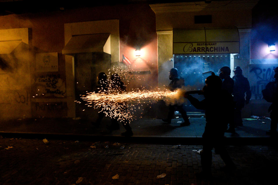 Police fire tear gas at demonstrators during the fifth day of protests calling for the resignation of Governor Ricardo Rossello in San Juan, Puerto Rico July 17, 2019.  (Photo: Gabriella N. Baez/Reuters)