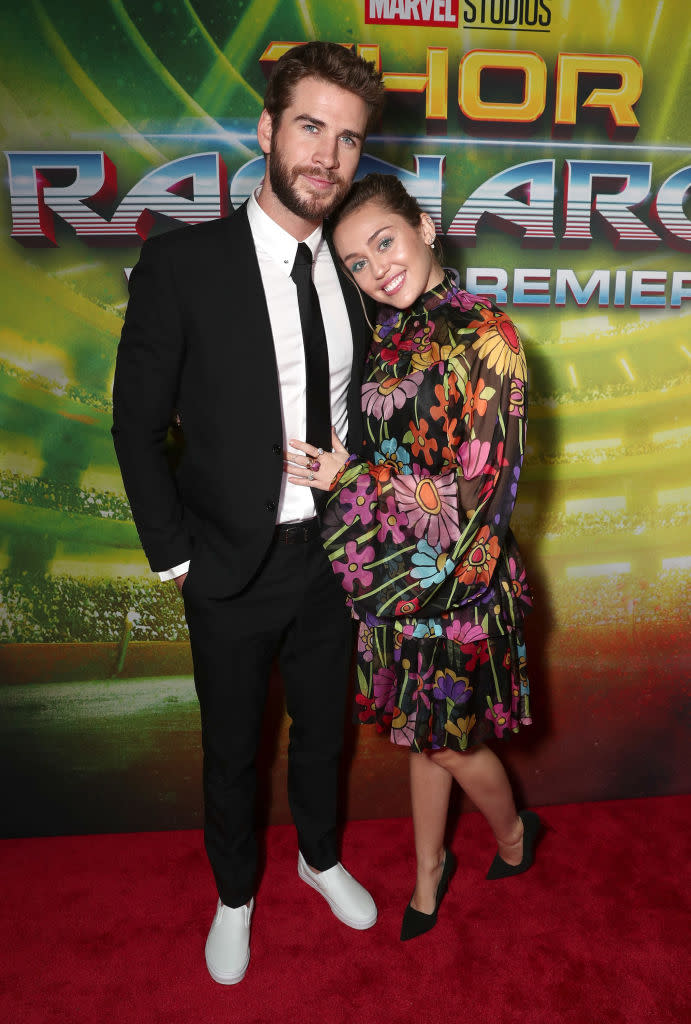 <p>Also at the <i>Thor: Ragnarok</i> premiere: star Chris Hemsworth’s younger brother, Liam, and his love. (Photo: Todd Williamson/Getty Images) </p>