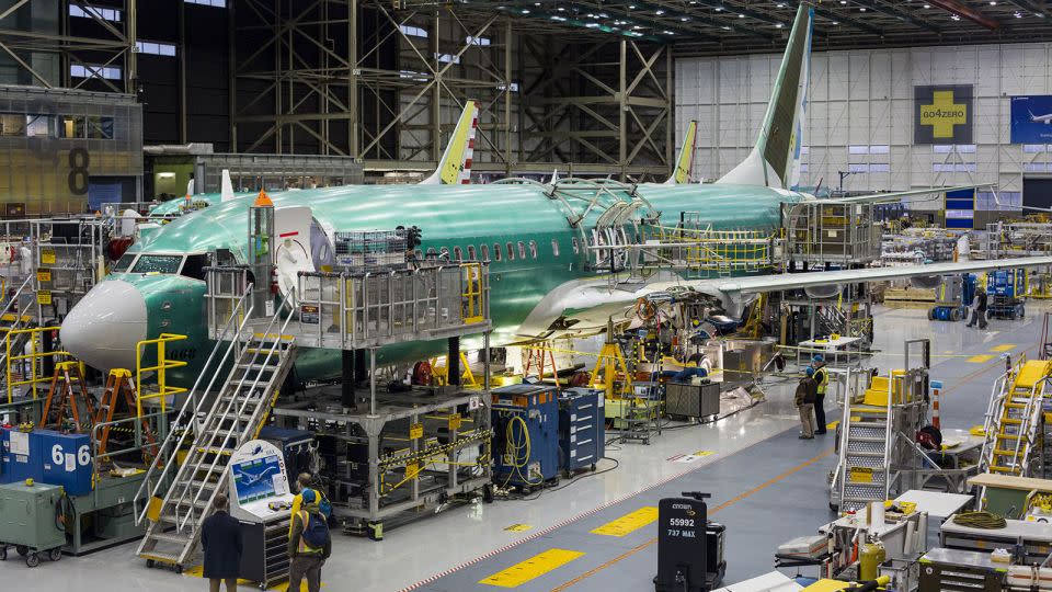 One of the first Boeing 737 Max jets on the production line at the company's manufacturing facility in Renton, Washington, U.S., on Monday, Dec. 7, 2015. - David Ryder/Bloomberg via Getty Images/File