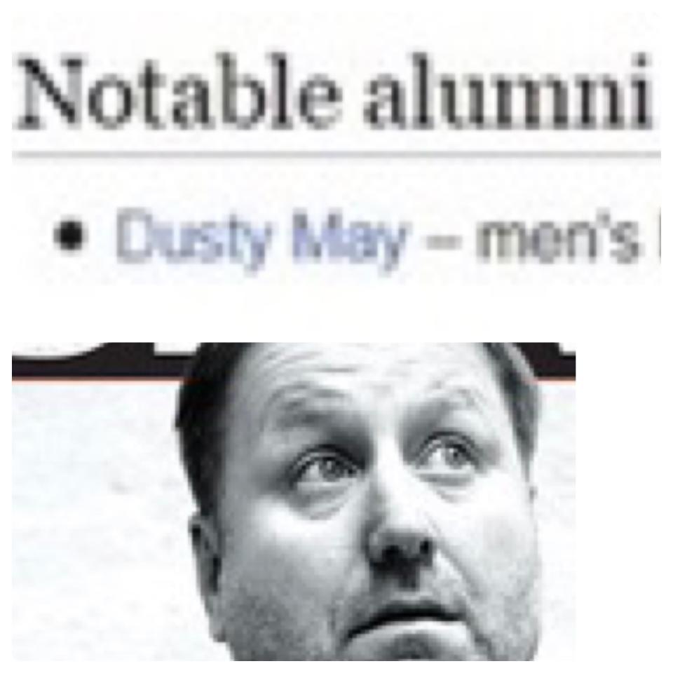 A photo illustration of JMV looking up to his fellow Eastern Greene High alum Dusty May, who is the only "notable alumni" listed on the school's Wikipedia page.