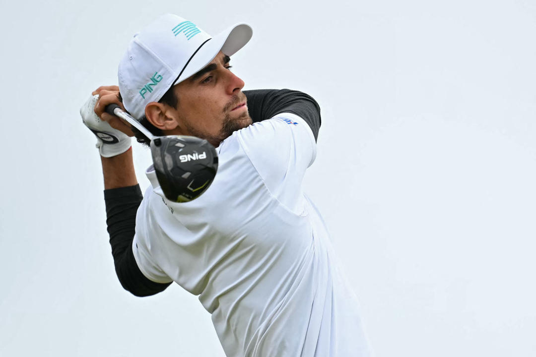 Chile's Joaquin Niemann watches his drive from the 4th tee during his second round, on day two of the 152nd British Open Golf Championship at Royal Troon on the south west coast of Scotland on July 19, 2024. (Photo by Paul ELLIS / AFP) / RESTRICTED TO EDITORIAL USE (Photo by PAUL ELLIS/AFP via Getty Images)