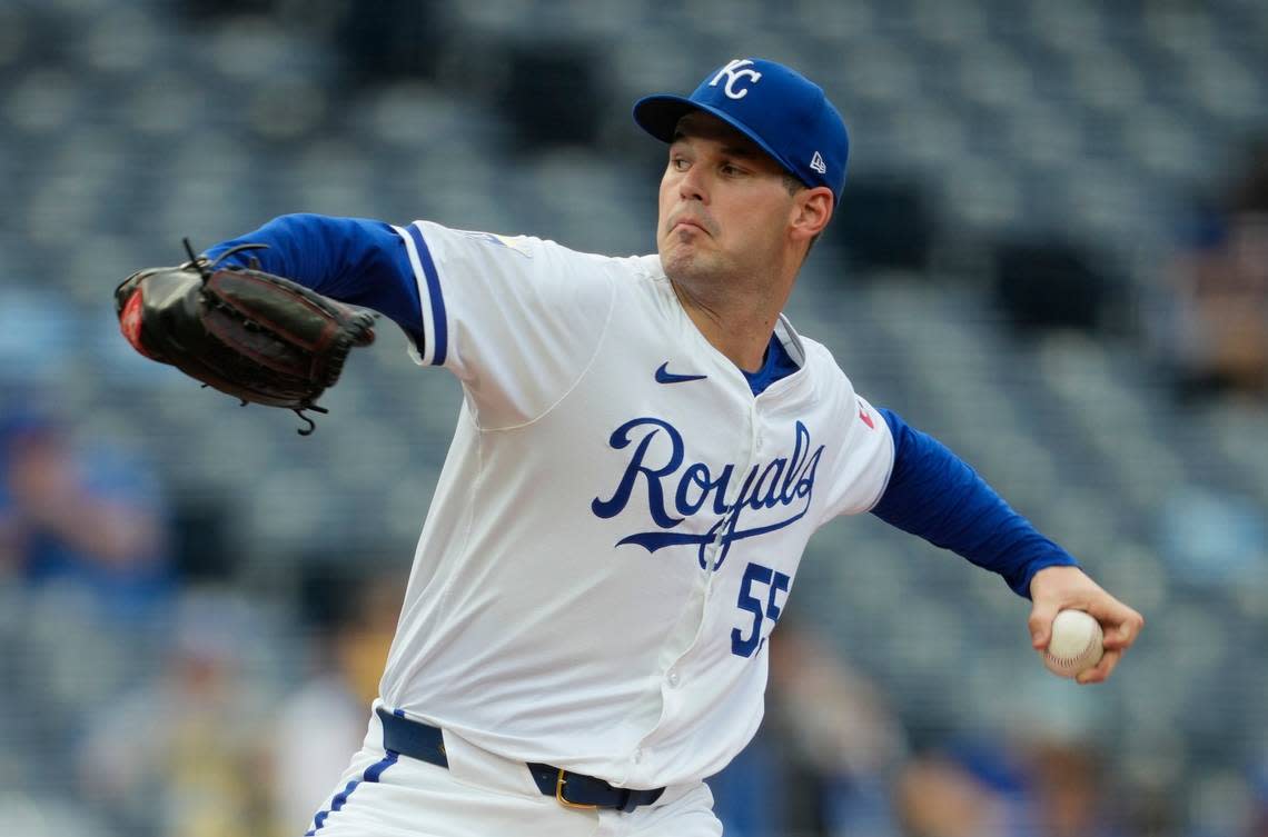 Kansas City Royals pitcher Cole Ragans delivers against the Milwaukee Brewers on Monday at Kauffman Stadium.