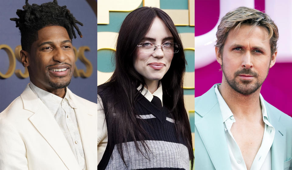 This combination of photos shows Jon Batiste, left, Billie Eilish, center, and Ryan Gosling, who will perform at the Oscars on March 10. (AP Photo)