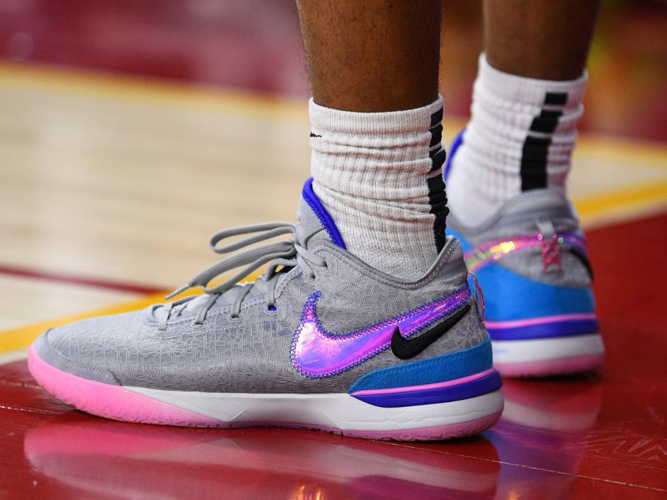 Sierra Canyon guard Bronny James Nike sneakers during a high school basketball game between Sierra Canyon and Wheeler in The Chosen-1's Invitational at Galen Center on January 7, 2023