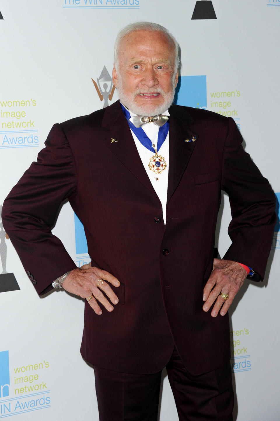 Astronaut Buzz Aldrin arrives at Women's Image Network's 16th annual Women's Image Awards at Beverly Hills Women's Club on Dec. 14, 2014, in Beverly Hills, California.