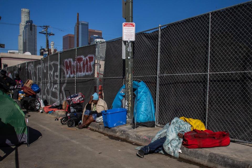 The infamous Skid Row homeless encampment in downtown Los Angeles is home to around 8,000 people (AFP via Getty Images)