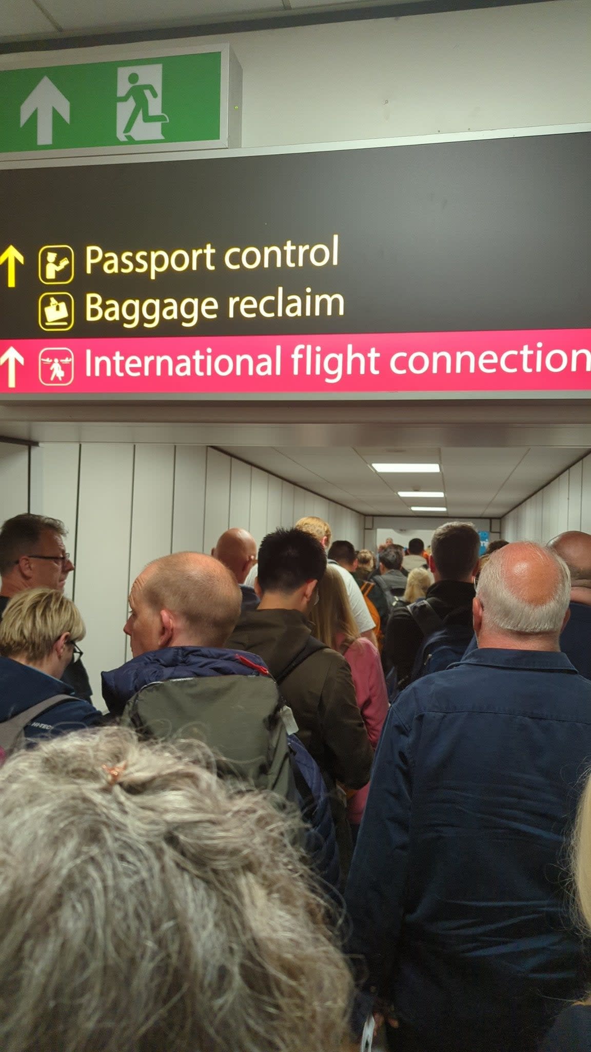 Another passenger has shown the “absolute chaos” at Gatwick Airport after the downing of the electronic passport gates (@theburnxngwolf / Twitter)