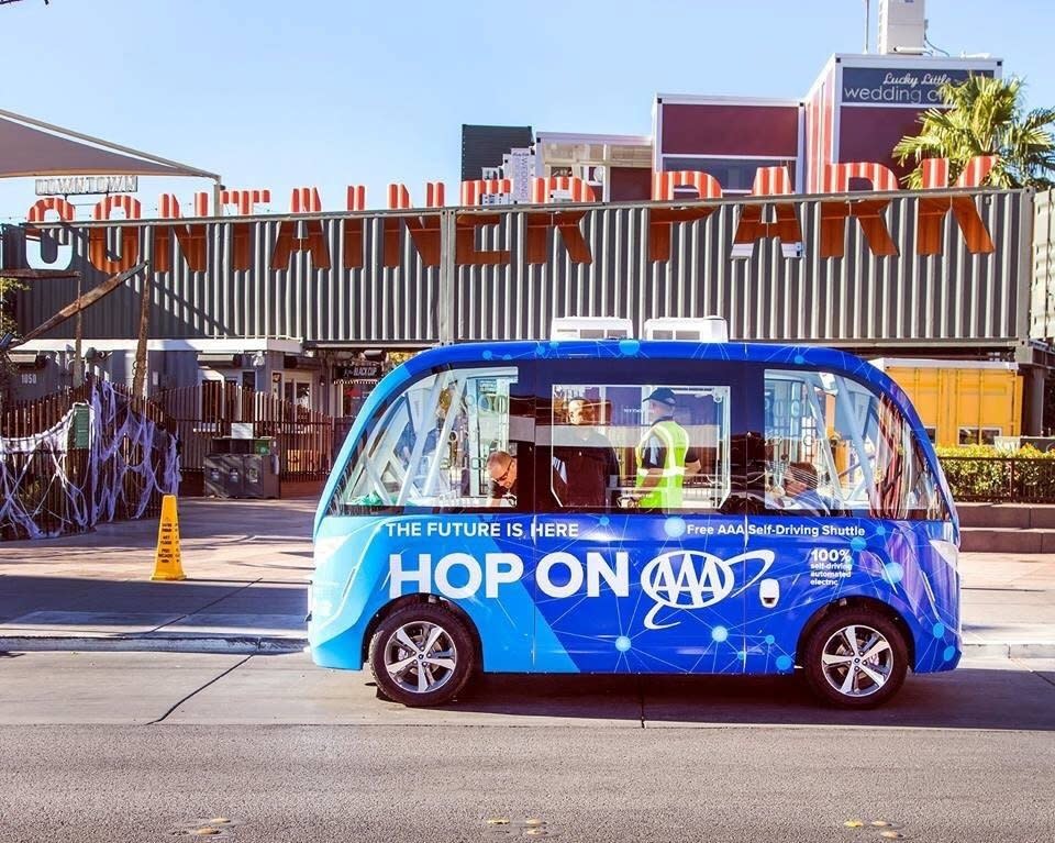 This driverless vehicle was involved in a fender bender during its first ride around Las Vegas on Wednesday. (Photo: City of Las Vegas)