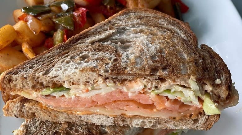 Salmon Reuben sandwich