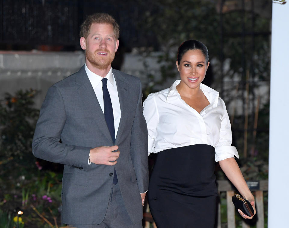 LONDON, ENGLAND - FEBRUARY 07: Prince Harry, Duke of Sussex and Meghan, Duchess of Sussex attend the Endeavour Fund awards at Drapers Hall on February 07, 2019 in London, England. (Photo by Karwai Tang/WireImage)