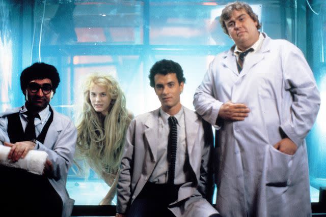 <p>Moviestore/Shutterstock</p> (Left-right:) Eugene Levy, Daryl Hannah, Tom Hanks and John Candy in "Splash"