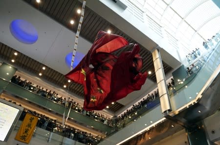 Anti-government protesters hold a rally in a shopping mall in Sha Tin, Hong Kong, China