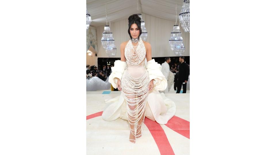 Kim wore a custom look by Daniel Roseberry for Schiaparelli 