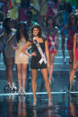 Miss Universe Mexico 2012, Karina Gonzalez, is announced as one of the top sixteen contestants in her Sherri Hill dress and Chinese Laundry shoes during this year's LIVE NBC Telecast of the 2012 Miss Universe Competition at PH Live in Las Vegas, Nevada on December 19, 2012. HO/Miss Universe Organization L.P., LLLP