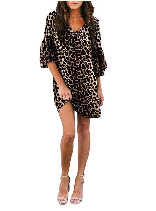 This bell-sleeved leopard print dress comes in sizes XS to XL and twenty-one colors and patterns. <strong><a href="https://amzn.to/2XQeIvm" target="_blank" rel="noopener noreferrer">Normally $38, get it on sale for $27 on Prime Day</a>.</strong>