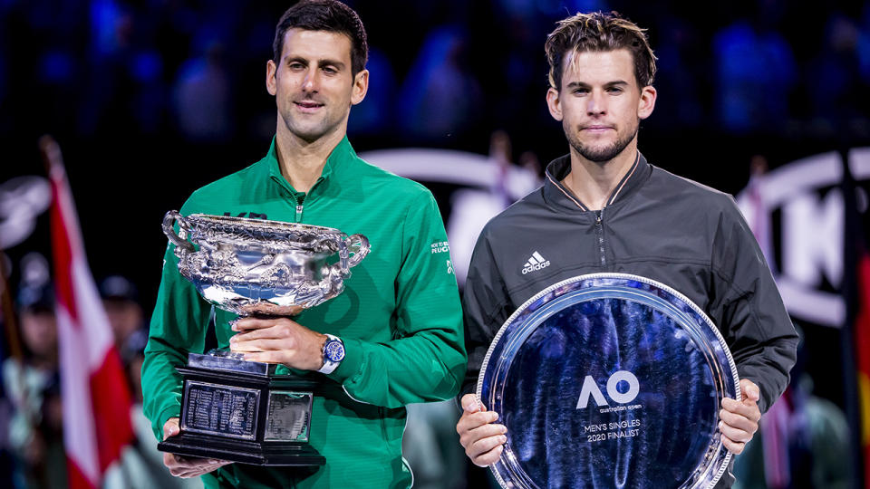 Novak Djokovic and Dominic Thiem, pictured here after the Australian Open final.