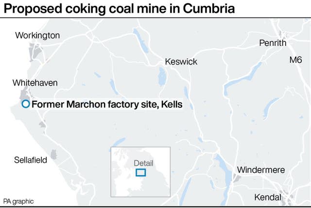 Graphic showing the site of a proposed coking coal mine in Cumbria