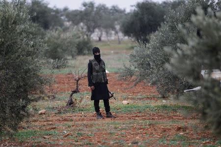 A member of al Qaeda's Nusra Front carries his weapon as he stands in an olive tree field, near villages which the Nusra Front said they have seized control of from Syrian rebel factions, in the southern countryside of Idlib, December 2, 2014. Picture taken December 2, 2014. REUTERS/Khalil Ashawi