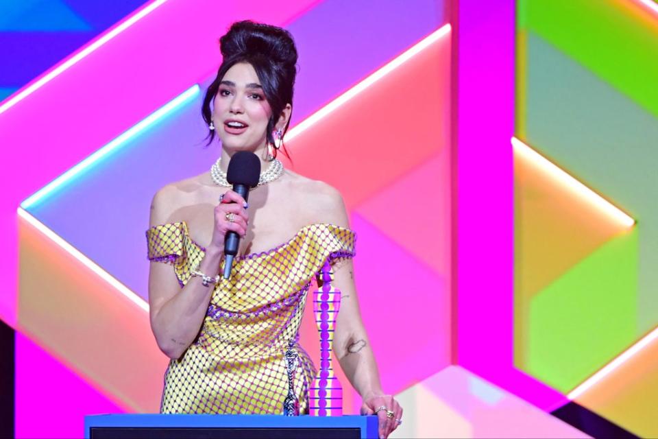 Dua Lipa won best female solo artist at the Brit Awards 2021 ceremony  (PA)