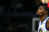 FILE PHOTO: Mar 19, 2019; Minneapolis, MN, USA; Golden State Warriors forward Kevin Durant (35) looks on during the fourth quarter against the Minnesota Timberwolves at Target Center. Mandatory Credit: Brace Hemmelgarn-USA TODAY Sports