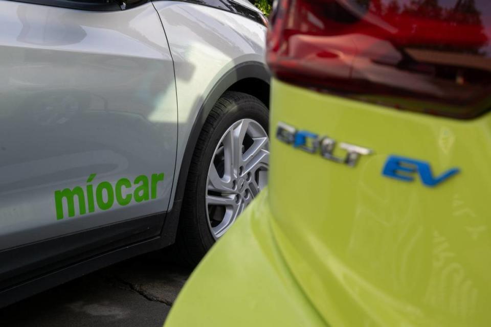 One of Míocar’s Chevy Bolt electric vehicles awaits a customer in Stockton in December. The ride sharing company provides service for low income customers in the Central Valley. Paul Kitagaki Jr./pkitagaki@sacbee.com