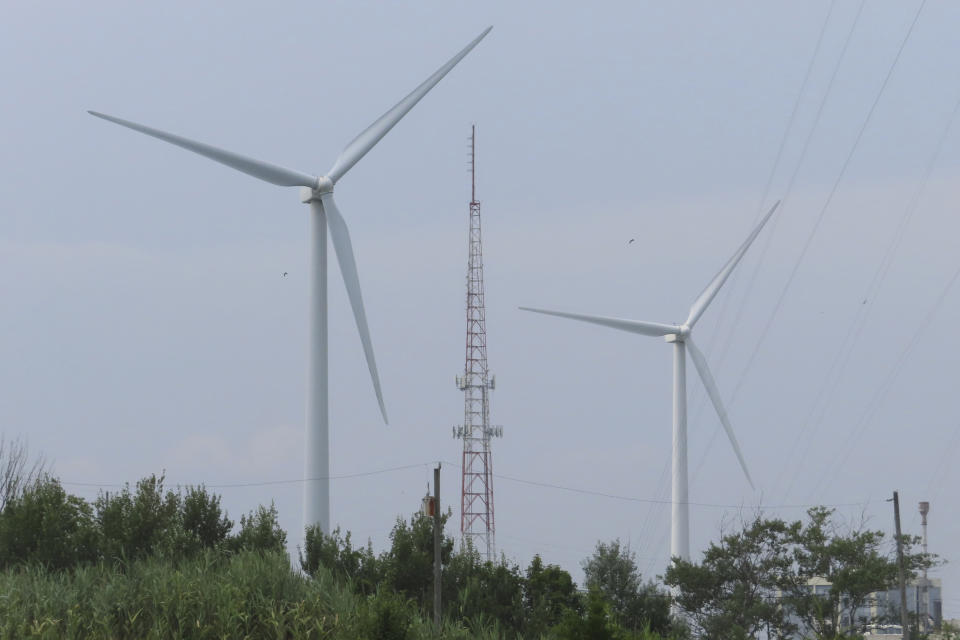 Land-based wind turbines spin in Atlantic City, N.J. on July 20, 2023. Wind developer Orsted scrapped the project on Oct. 31, 2023, citing supply chain problems and high interest rates. (AP Photo/Wayne Parry)