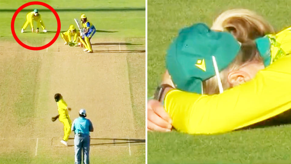 Meg Lanning dropped a catch on Alana King's hat-trick ball at the Commonwealth Games. Image: Channel 7