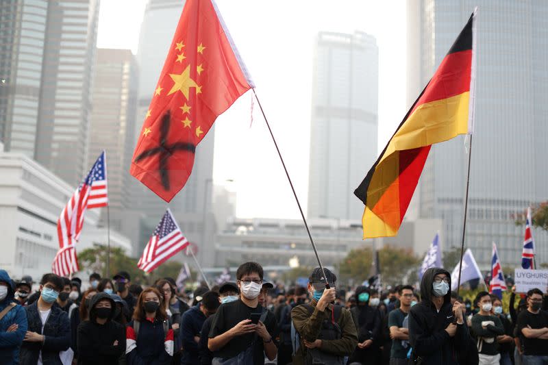Hong Kong protesters rally in support of the human rights of Xinjiang Uighurs in Hong Kong