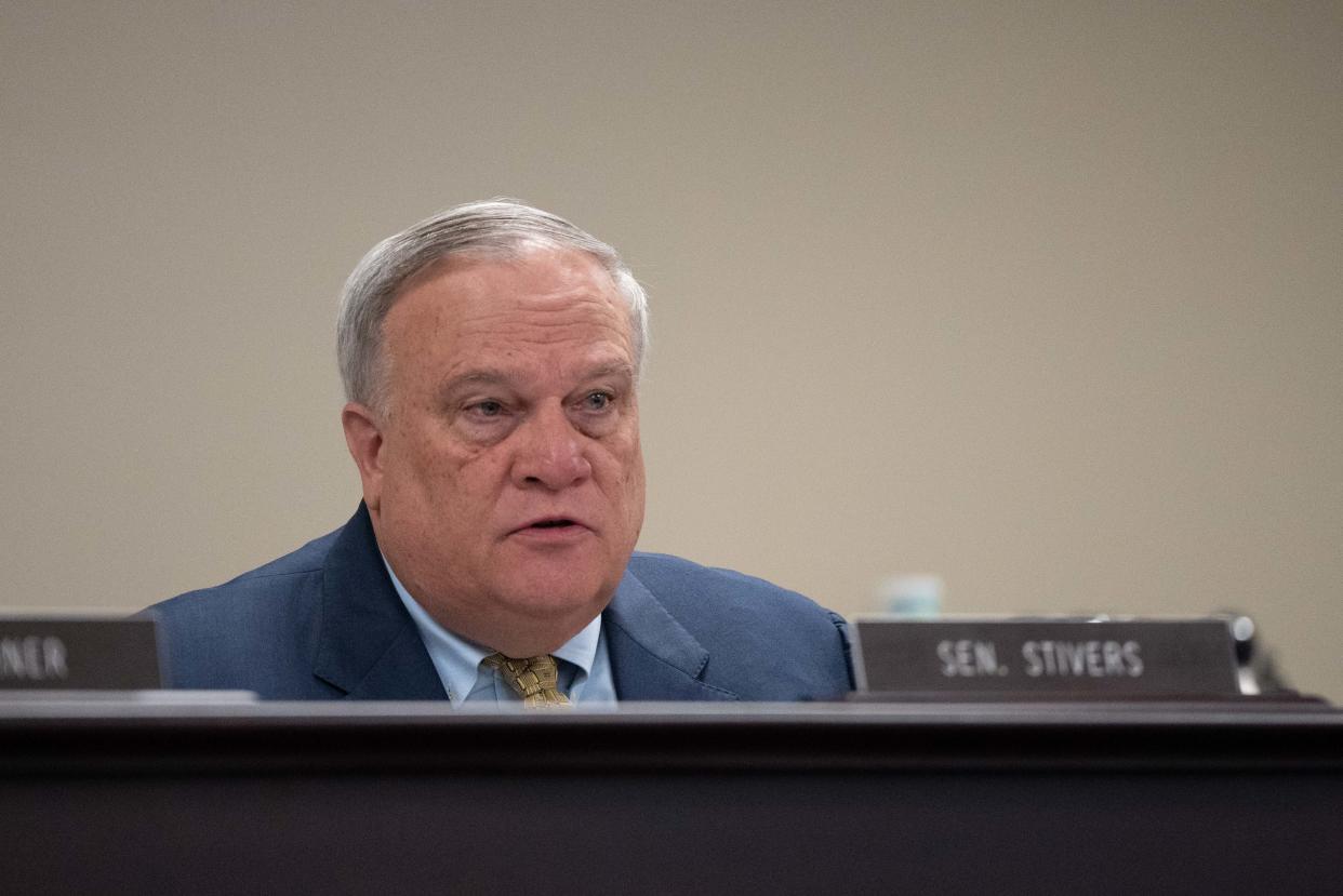 Senate President Robert Stivers, R-Manchester, speaks on House Bill 5 relating to crime and punishment on March 14, 2024, in the Capitol Annex Building.