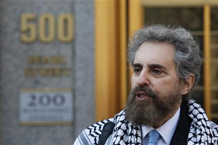 Stanley Cohen, defense lawyer for Osama Bin Laden's son-in-law Sulaiman Abu Ghaith, speaks to the media outside Manhattan Federal Court in New York, March 26, 2014, following a three-week trial that offered an unusually intimate portrait of al Qaeda's former leader in the days after the September 11, 2001 attacks. REUTERS/Eduardo Munoz