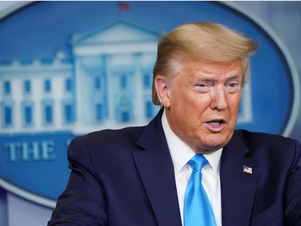 FILE PHOTO: U.S. President Donald Trump addresses the daily coronavirus task force briefing at the White House in Washington, U.S., April 7, 2020. REUTERS/Kevin Lamarque/File Photo