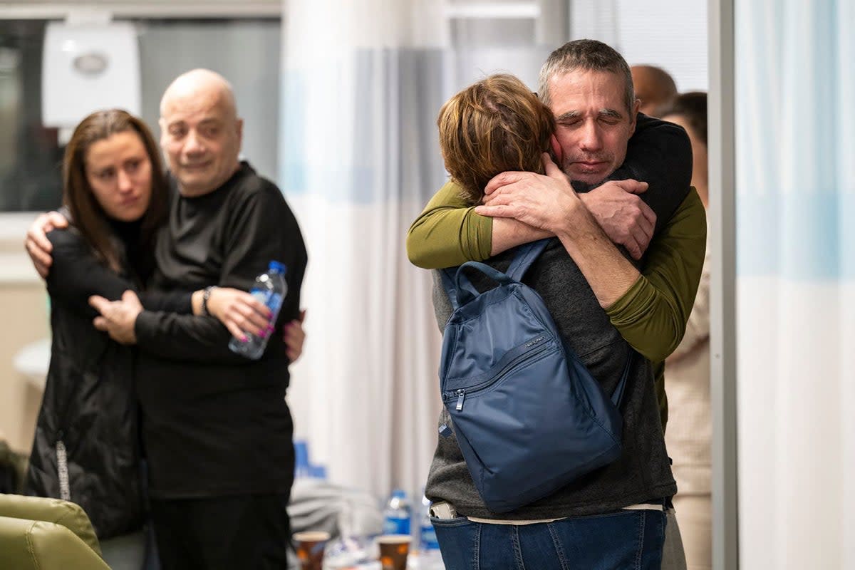 Rescued Israeli-Argentinian hostage Fernando Simon Marman being reunited with his family at the Tel Hashomer Hospital in Ramat Gan (Getty)