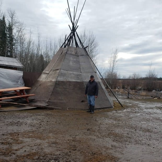 Paul Simon said the water reached five feet high on his mother's teepee in Jean Marie River. (Paul Thunder-Stealer/Facebook - image credit)