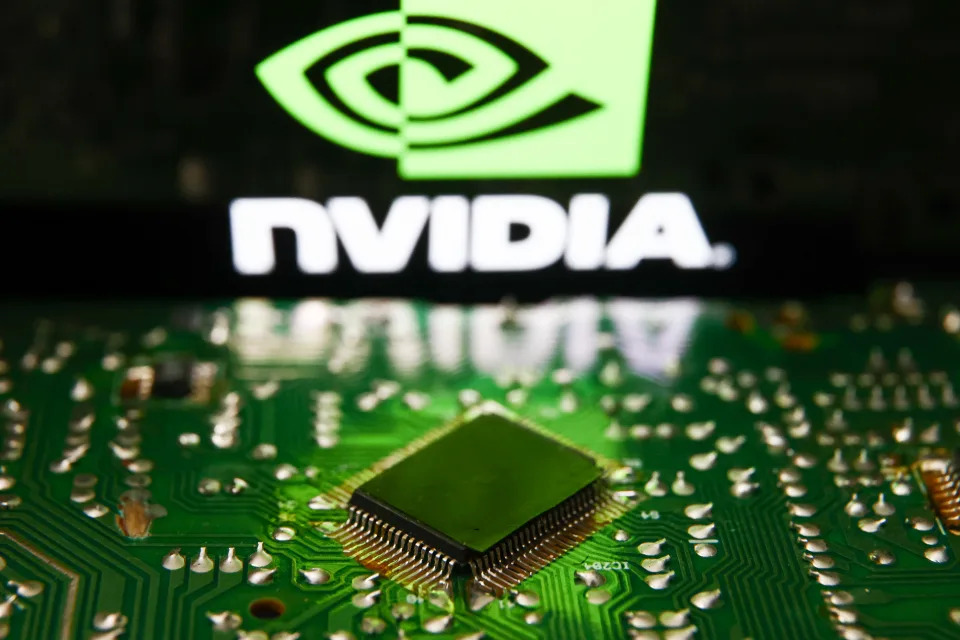 Nvidia logo displayed on a phone screen and microchip and are seen in this illustration photo taken in Krakow, Poland on July 19, 2023. (Photo by Jakub Porzycki/NurPhoto via Getty Images)